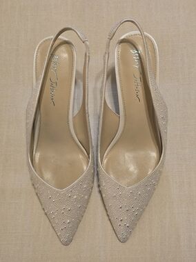 Ivory Rhinestone/Beaded Slingback Pointed-Toe heels